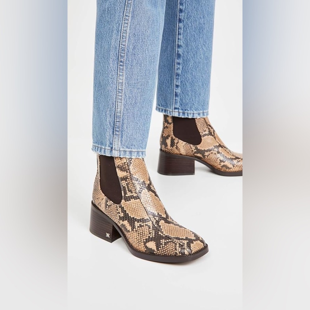 Sam Edelman Snake Print Block Heel Booties - Brown/Black